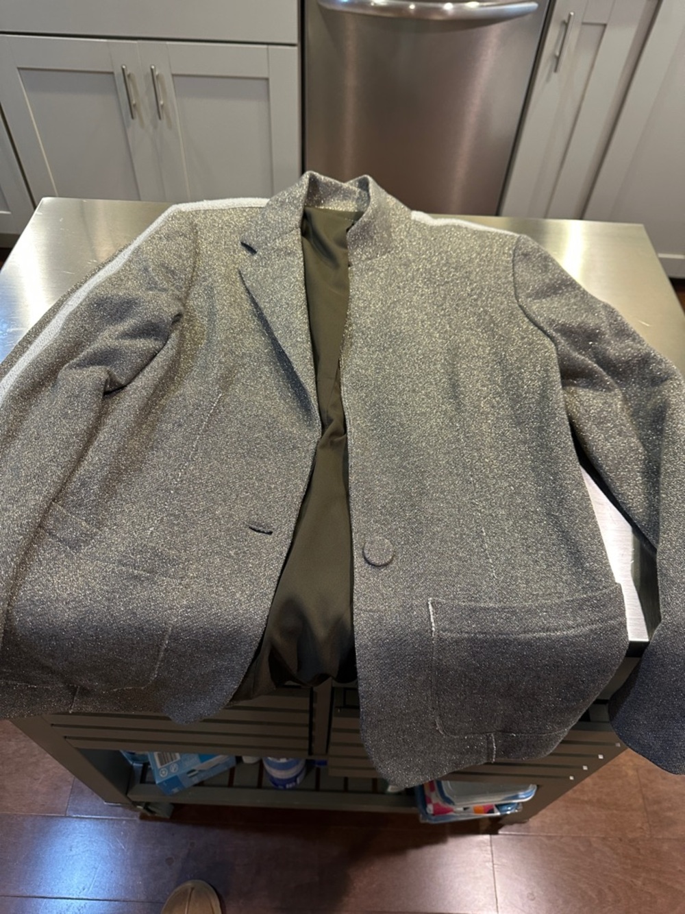 DREW womans Sparkle Gray Blazer - Single-Button Shimmer Jacket